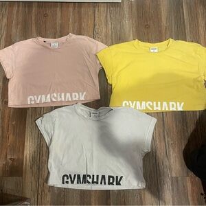 Gymshark Trio Crop Tops in Soft Pink, Bright Yellow, and Classic White